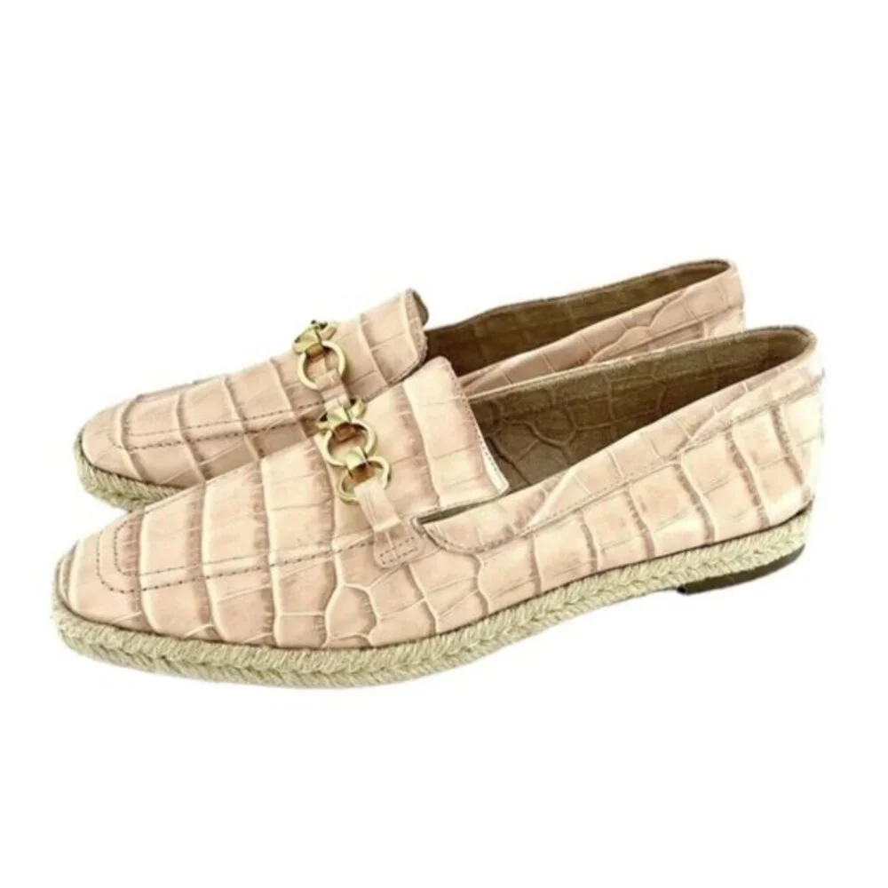 Schutz Women's Loafers Patty Crocodile Embossed Pink Leather Flats SZ 9 NEW